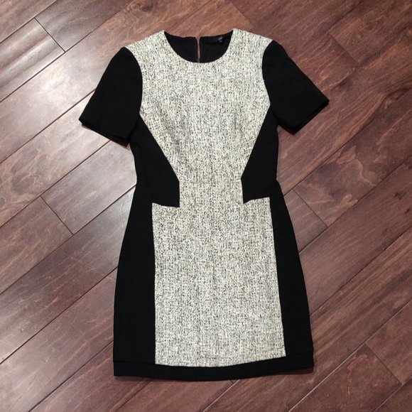 Tibi Tweed Peekaboo Black Shift Dress SIZE 4 - Picture 2 of 5